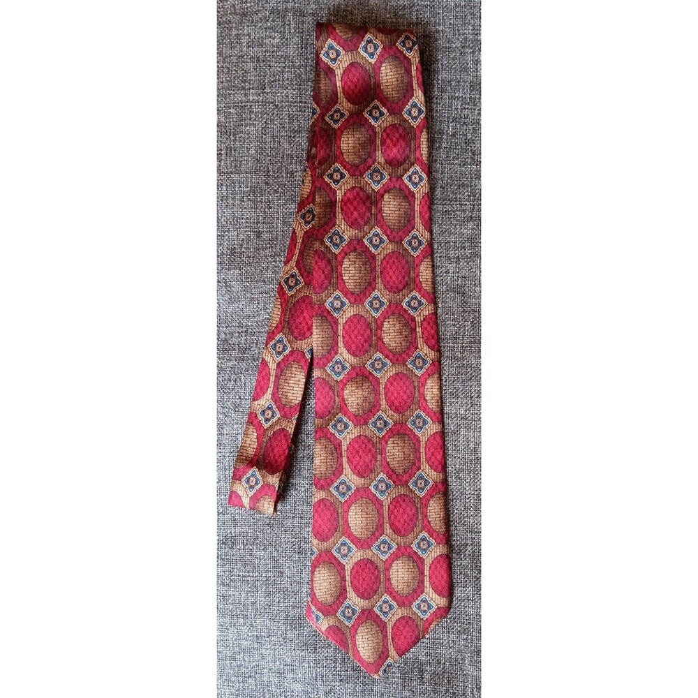 Dress Tie 70s 80s 90s Y2K Mens Zionetti Red Tan With Blue 3.75 Wide